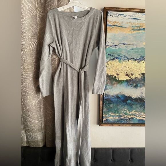 J.Jill Pure Jill Soft-Brushed Belted Dress Gray Sz Medium Long Sleeve Pockets - Picture 6 of 15